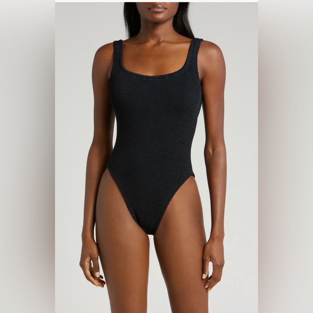 Hunza G Textured Square Neck One-Piece Swimsuit, Black, NWT, $255